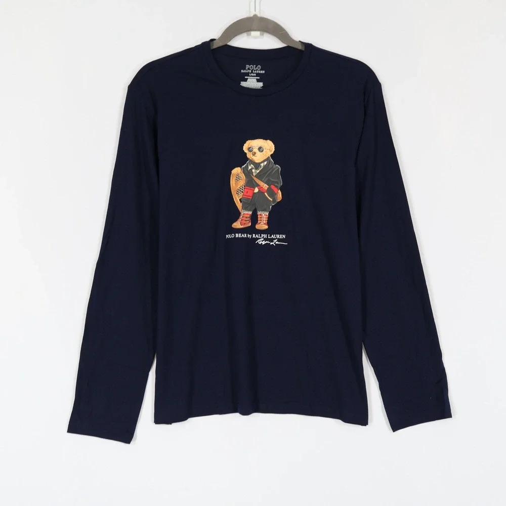 Polo Ralph Lauren Pajama Set Mens Large Blue Grey Polo Bear Winter $99 NWT